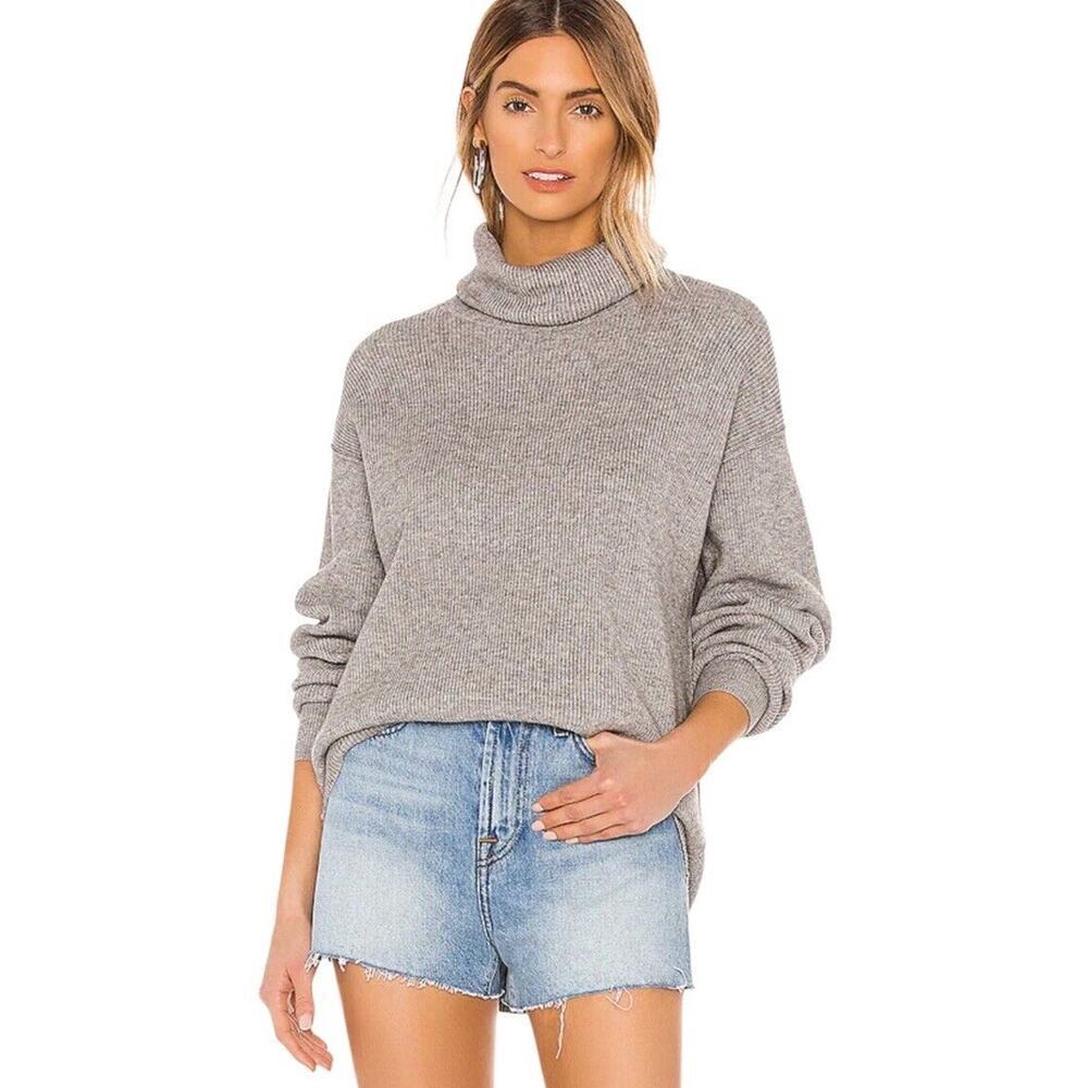 Free People Softly Structured Tunic Oversized Sweater Size‎ S Gray Turtleneck